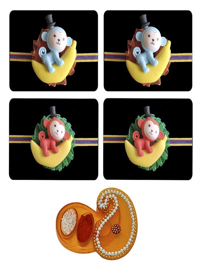 Saugat Traders Rakhi for Kids Set of 4/Cartoon Rakhi set for Kids - Rakhis for Kid Boy and Girl - with Roli Chawal and Chopra - Image 1